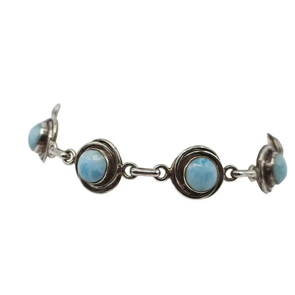 Sterling Silver Blue Larimar Stone Bracelet Toggle Clasp 8.25 in 19.56g - Picture 1 of 7